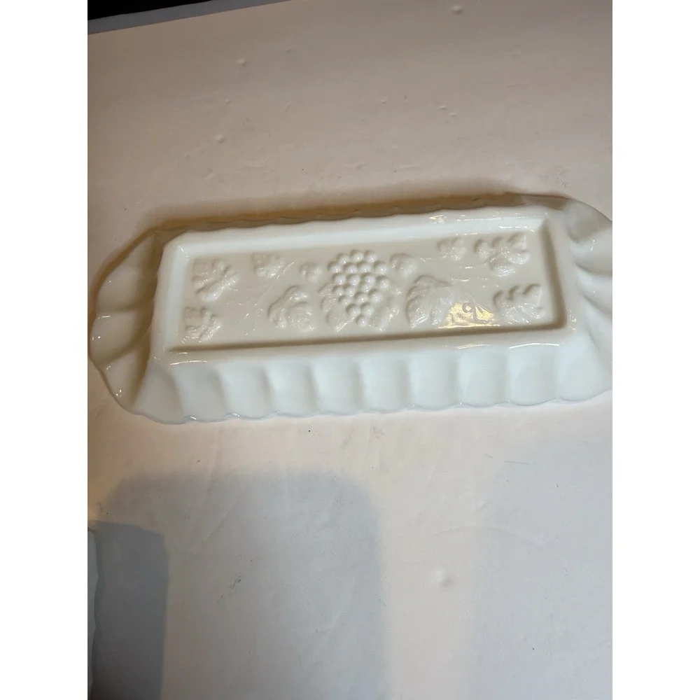 Westmoreland Paneled Grape Milk Glass Covered Butter Dish with Tray